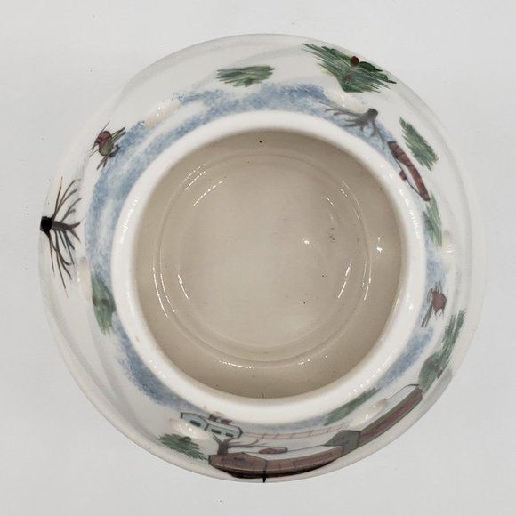 Elements Small Ceramic Spongeware Winter Skiing Trees Scene Tealight Candle Lamp - Picture 5 of 12